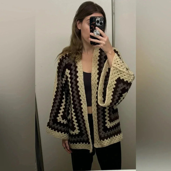 Handmade Crochet Hexagon Boho Cardigan - Picture 7 of 8